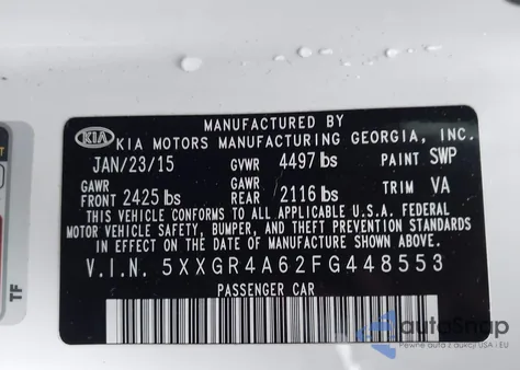 2015 Kia Optima Sxl Turbo из США, поврежденный, VIN 5XXGR4A62FG448553